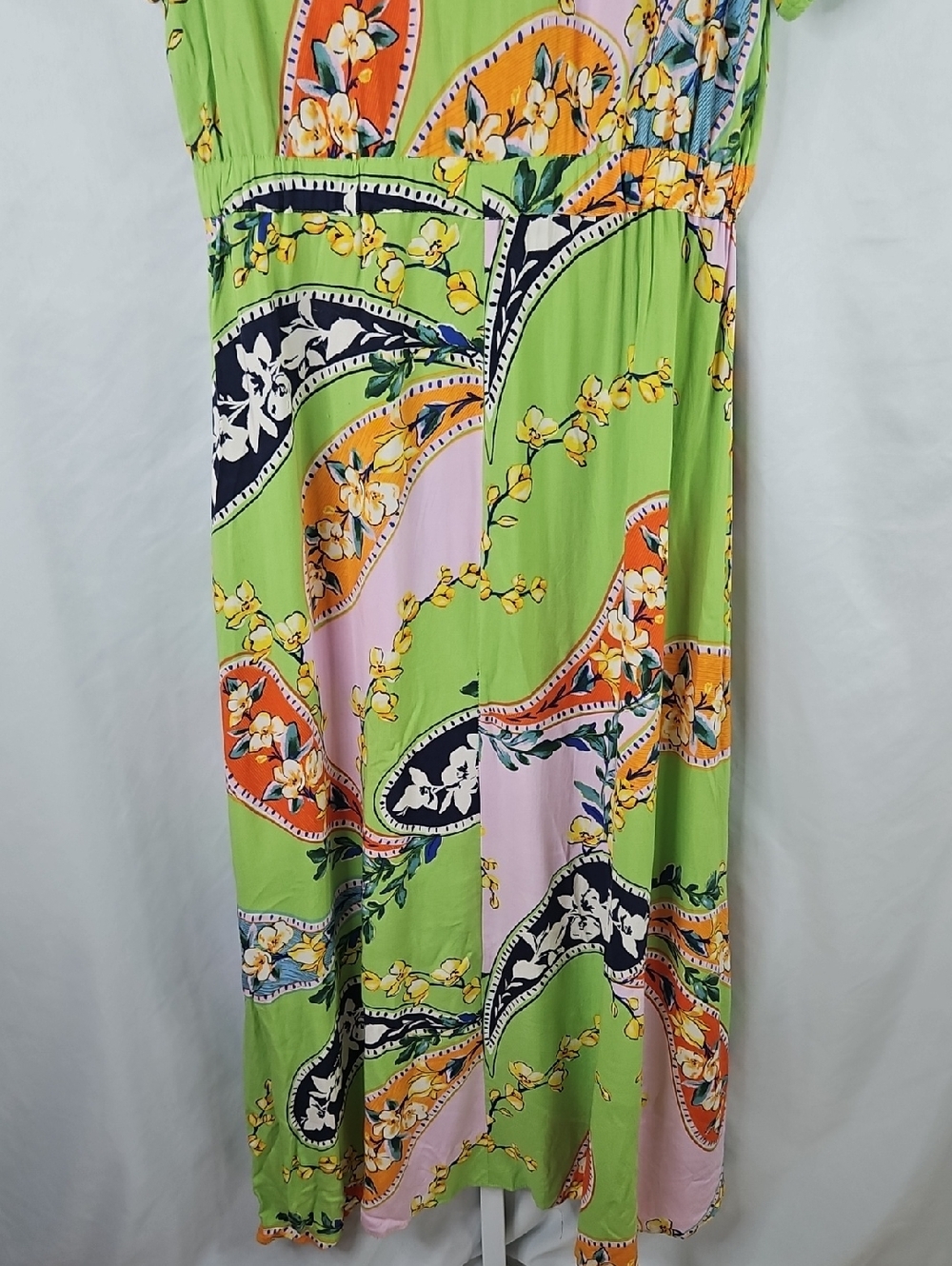 MSK Green Paisley-Print Maxi Dress Hi-Low with Pink & Orange Accents Size Large - Picture 6 of 7